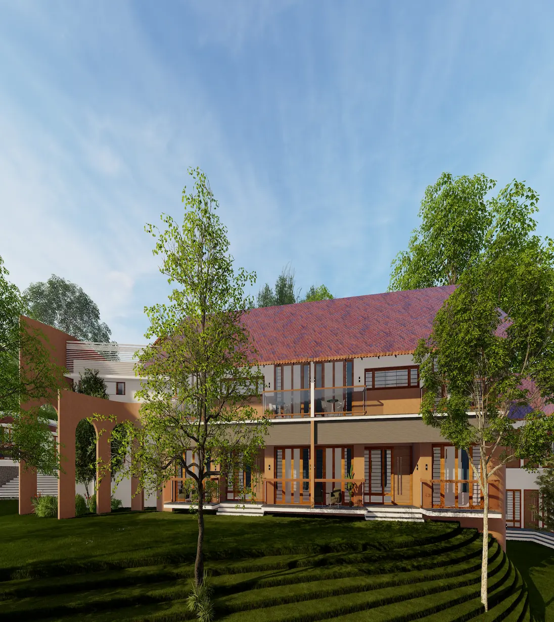 Green Gardens luxury senior living villas in Kerala surrounded by peaceful natural landscape